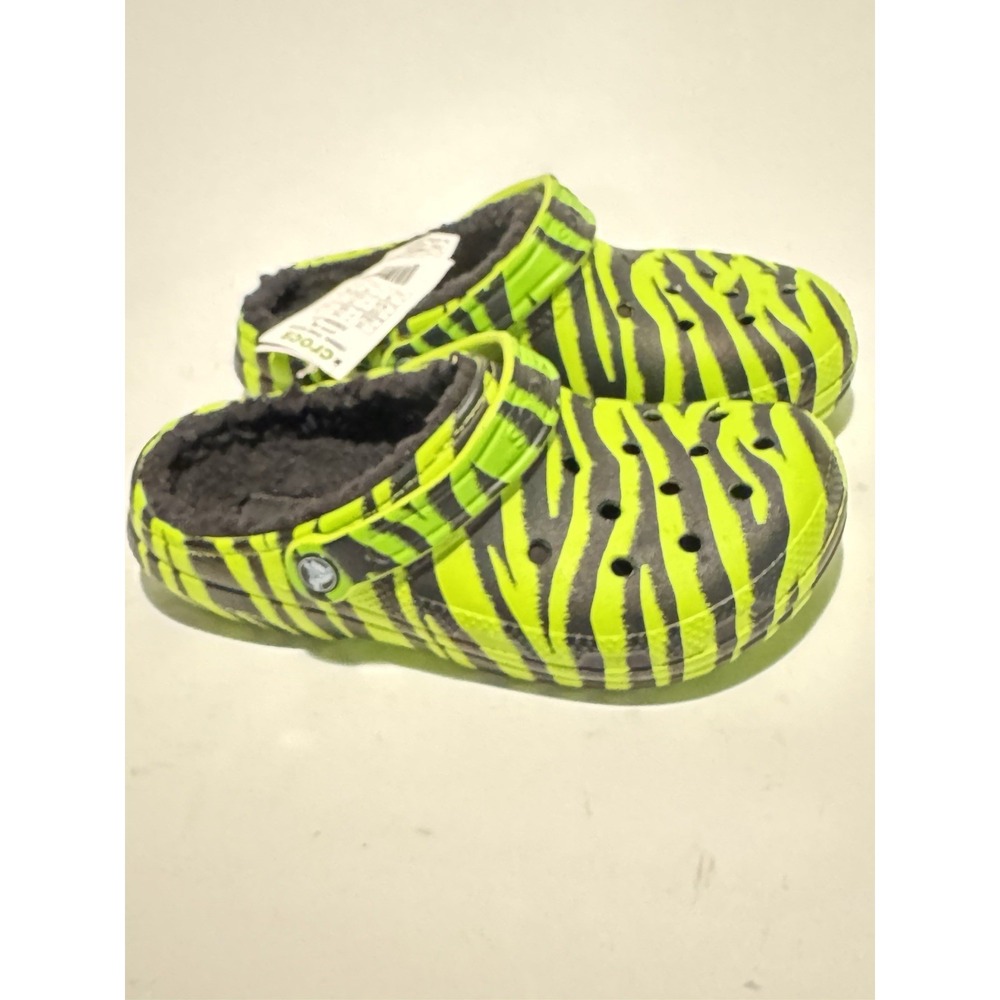 Crocs Zebra Printed Fleece Lined Clogs Lime Green/Black Women 8 / Men 6 NWT - Picture 6 of 6